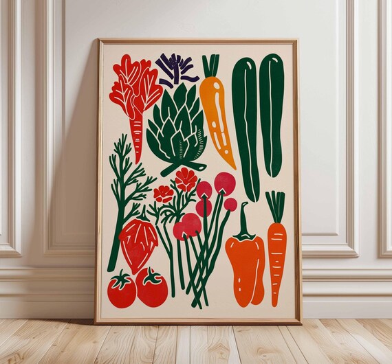 Vegetable Garden Botanical Carrots Peppers Artichoke Scenic Wall Art