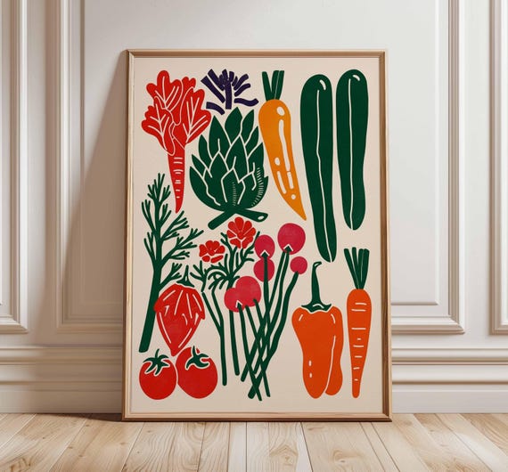 Vegetable Kitchen Poster Modern Farmhouse Wall Art Botanical Print Scandinavian Style Decor Garden Veggie Artwor