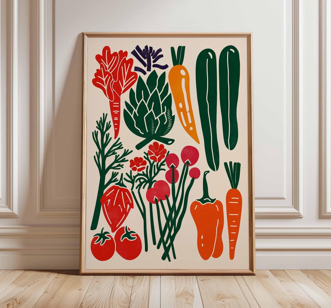 Vegetable Garden Botanical Carrots Peppers Artichoke Scenic Wall Art