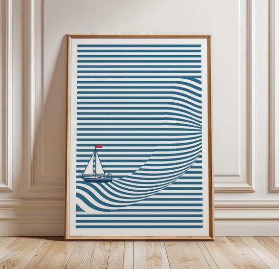 Minimalist Sailboat Poster Nautical Wall Art Ocean Line Print Coastal Decor Modern Seascape Illustration Beach House