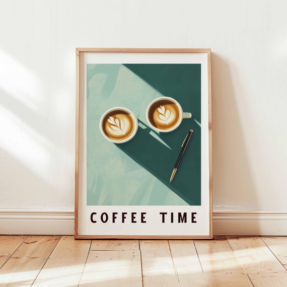 Coffee Time, Retro Cafe Kitchen Decor Poster Print