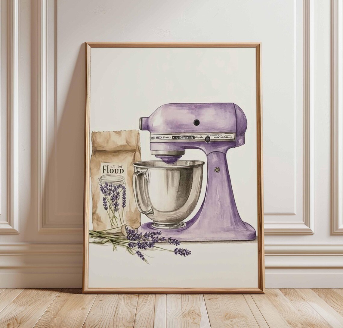 Lavender Kitchen Mixer Retro Purple Art Print