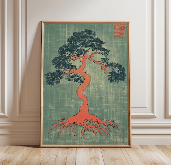 Bonsai Tree Poster, Japanese Style Zen Botanical Decor