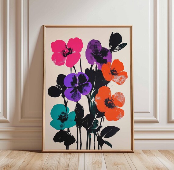 Vibrant Floral Poster Art Poppy Flower Print Bold Nature Wall Decor Modern Contemporary