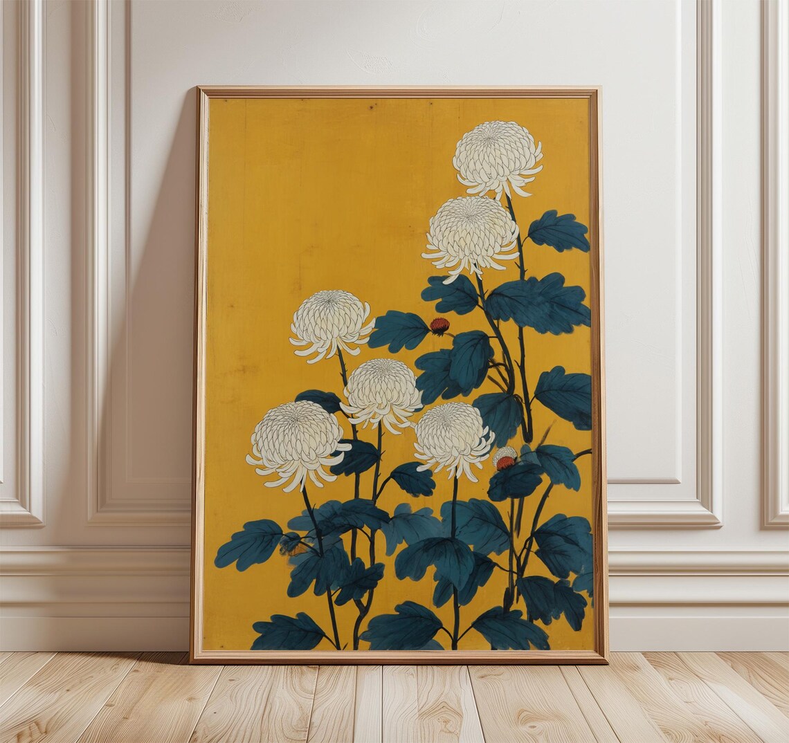 Chrysanthemum Floral Poster, Japanese-Inspired Botanical Print