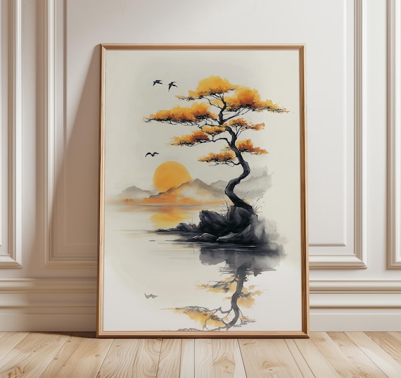 Japanese Tree Poster, Minimalist Watercolor Art Print