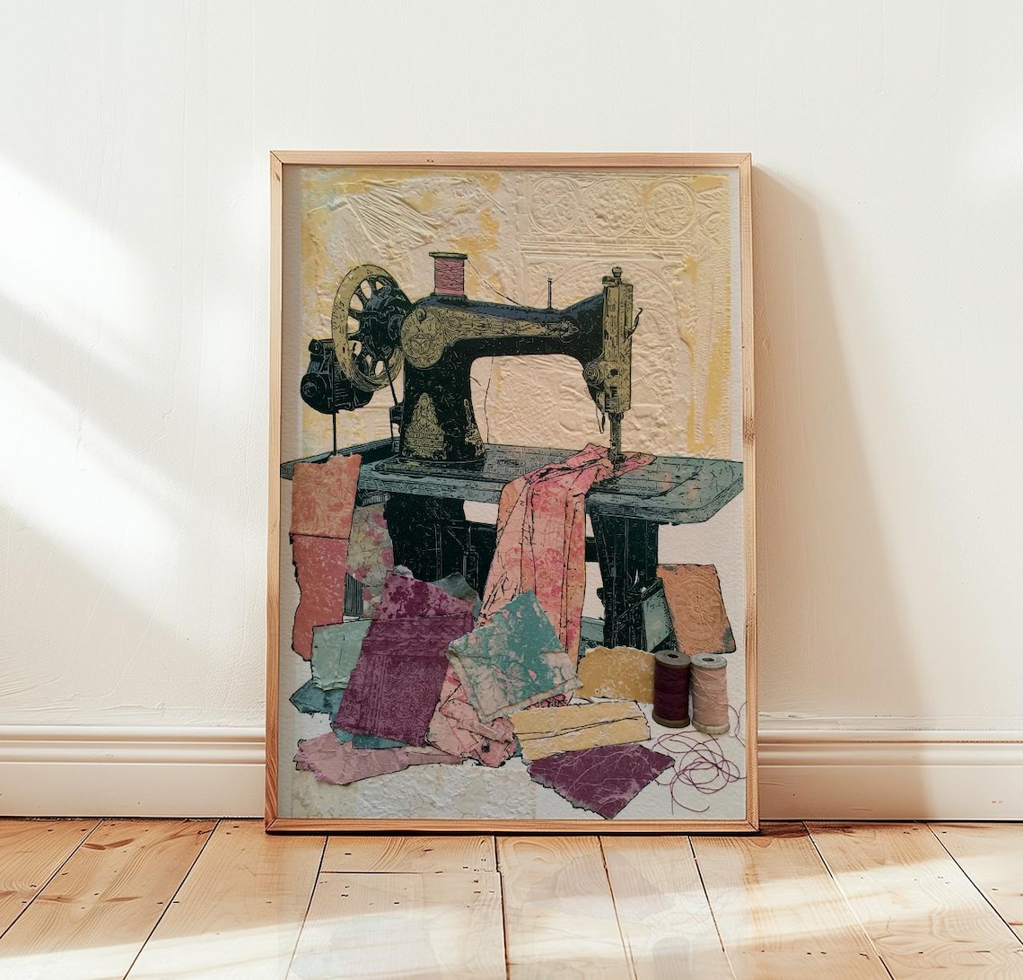 Vintage Sewing Machine, Retro Tailor Shop Artwork