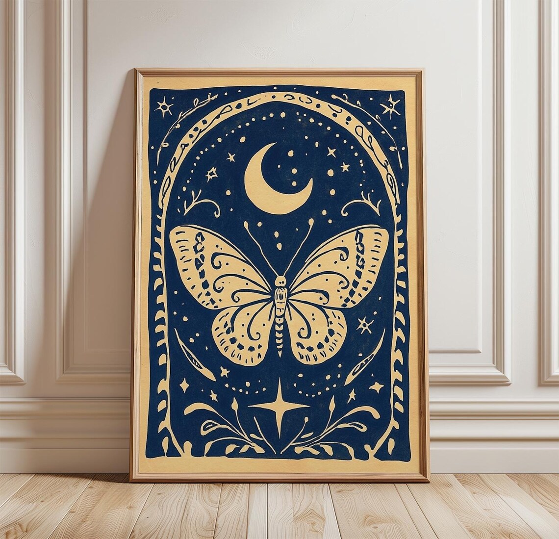Butterfly Moon, Vintage Celestial Wall Art Print
