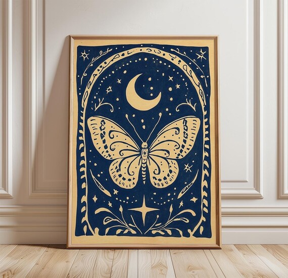 Butterfly Moon, Vintage Celestial Wall Art Print