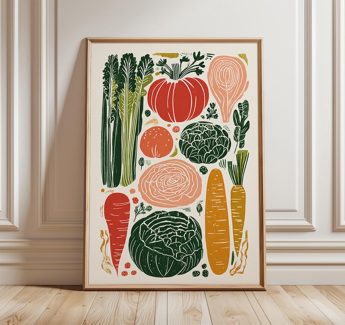 Vegetable Kitchen Wall Art, Retro Farmers Market