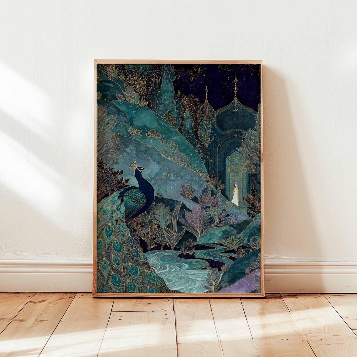 Mystical Peacock Enchanted Night Palace Garden Fairytale Poster