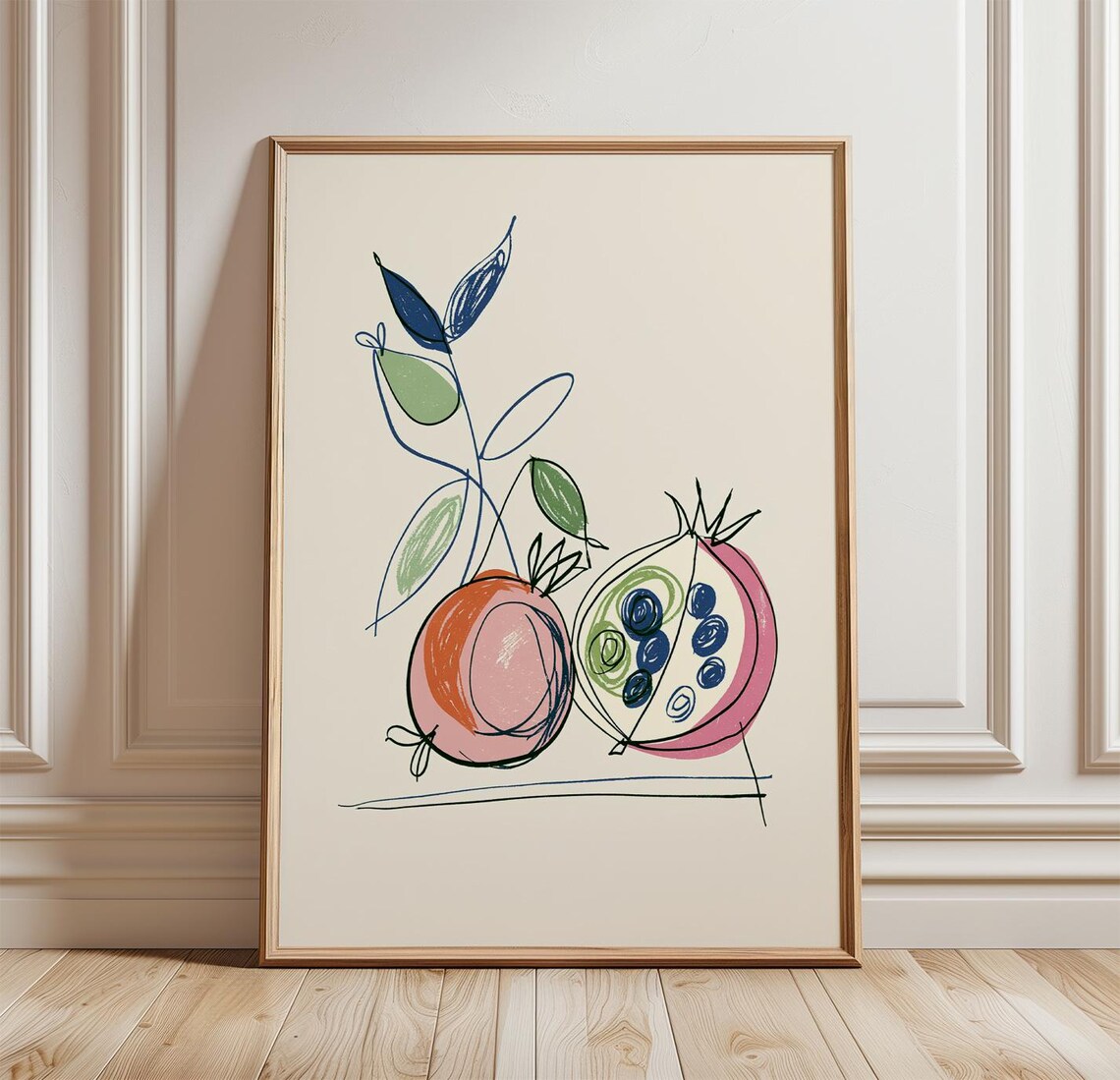 Pomegranate Fruit Poster, Minimalist Kitchen Art