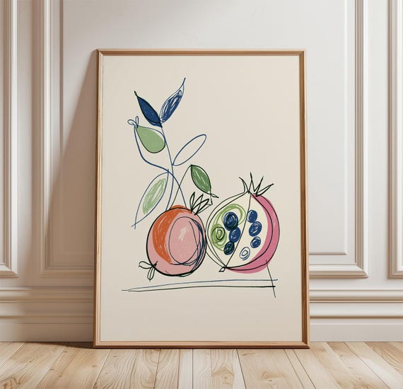 Pomegranate Fruit Poster, Minimalist Kitchen Art