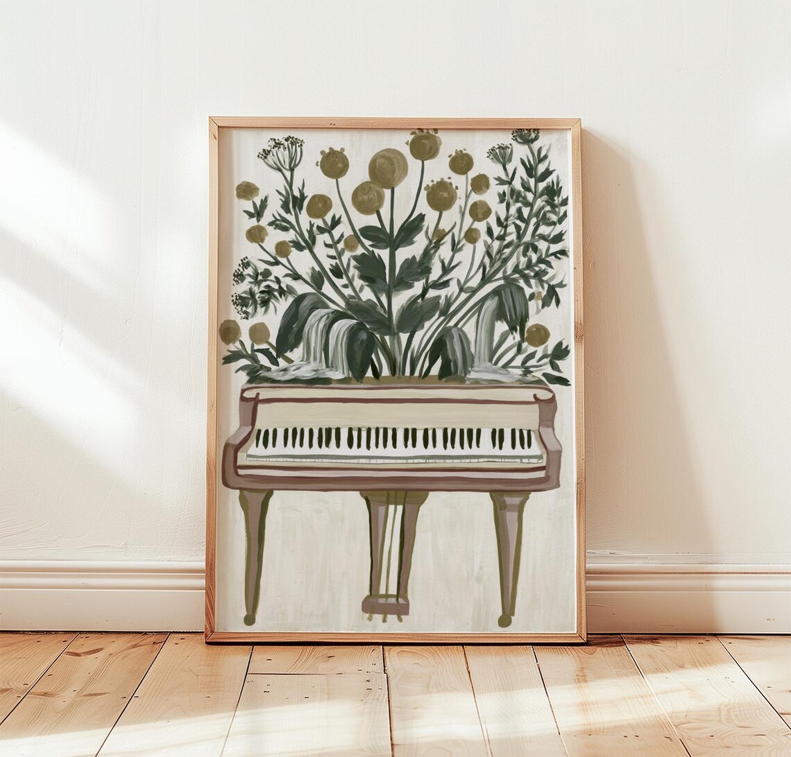 Grand Piano With Wildflowers Folk Botanical Music Art Poster