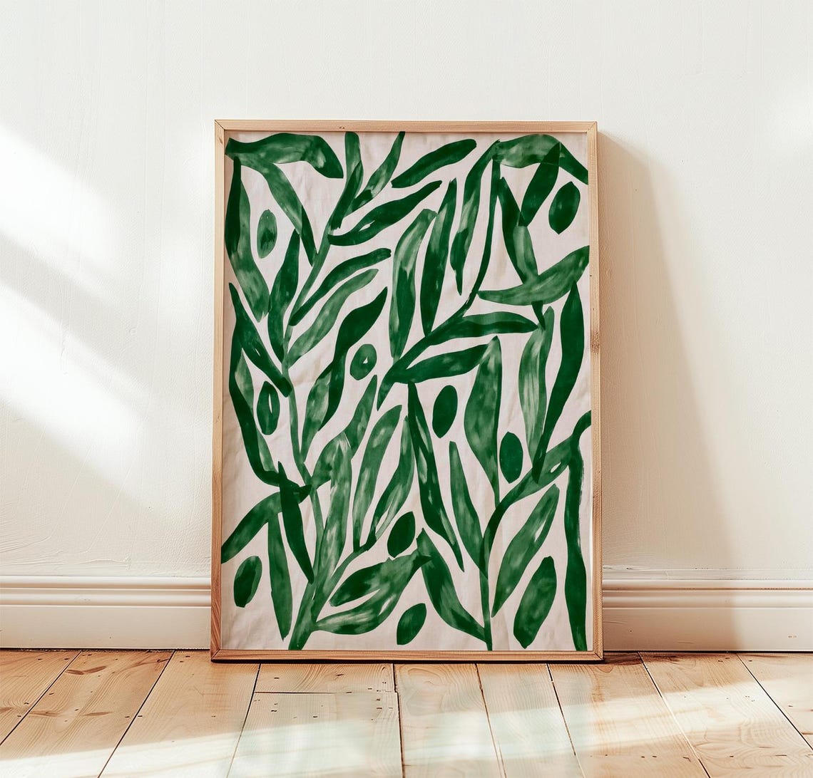 Green Olive Branch Print Botanical Wall Art Block Poster