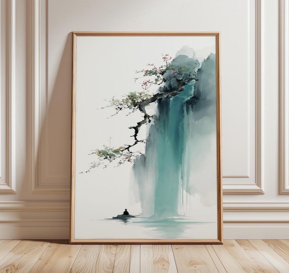 Waterfall Landscape Minimalist Japanese Art Print