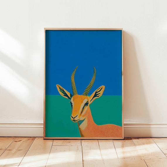Modern Antelope Wall Art Print Bold African Wildlife Poster In Pop Style Safari Animal Decor For Home Or Office Unframed