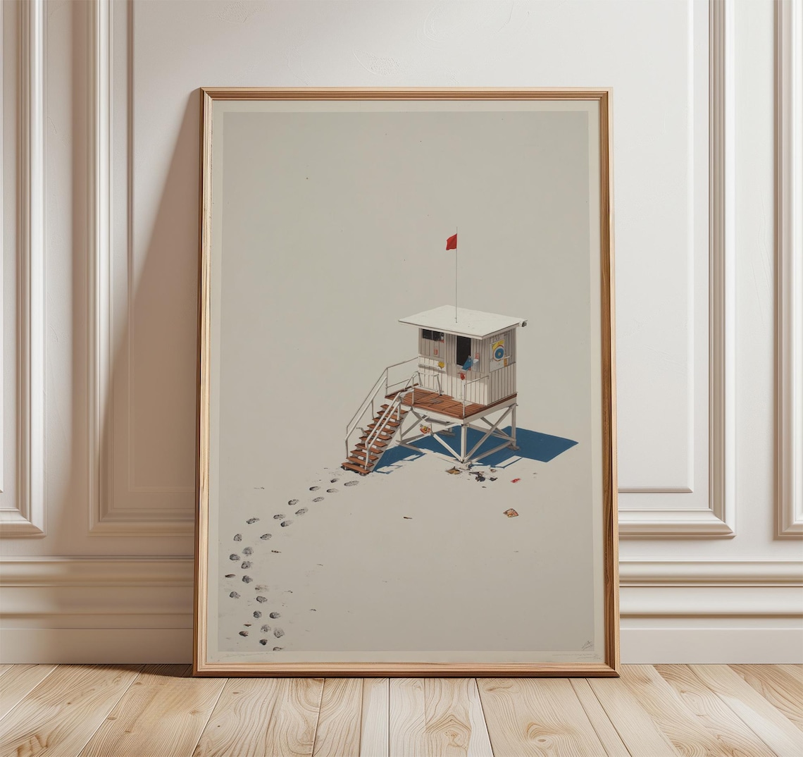 Lifeguard Tower Minimal Beach Art Coastal Poster