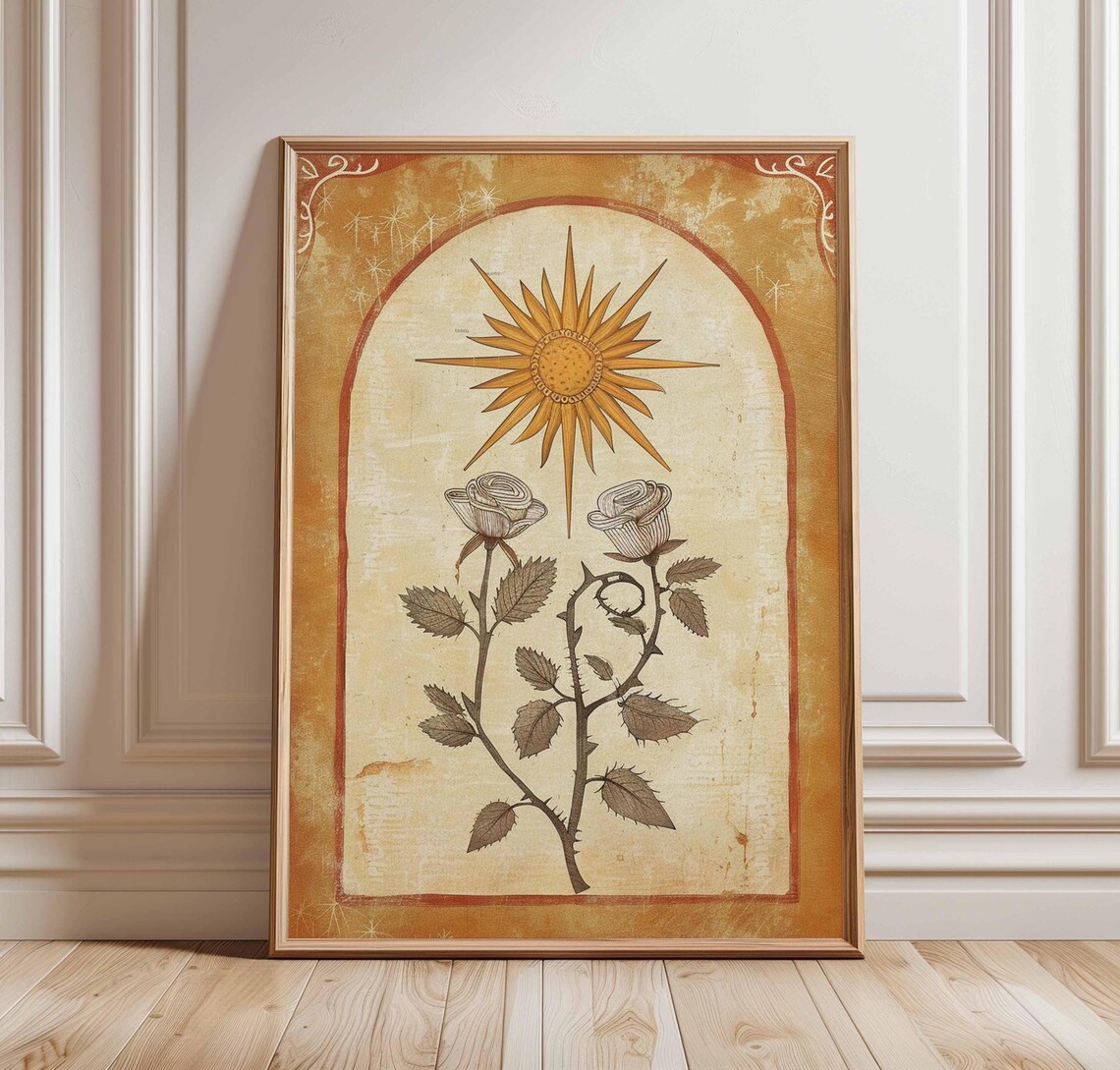 Sun And Rose Vintage Tarot Floral Art Print