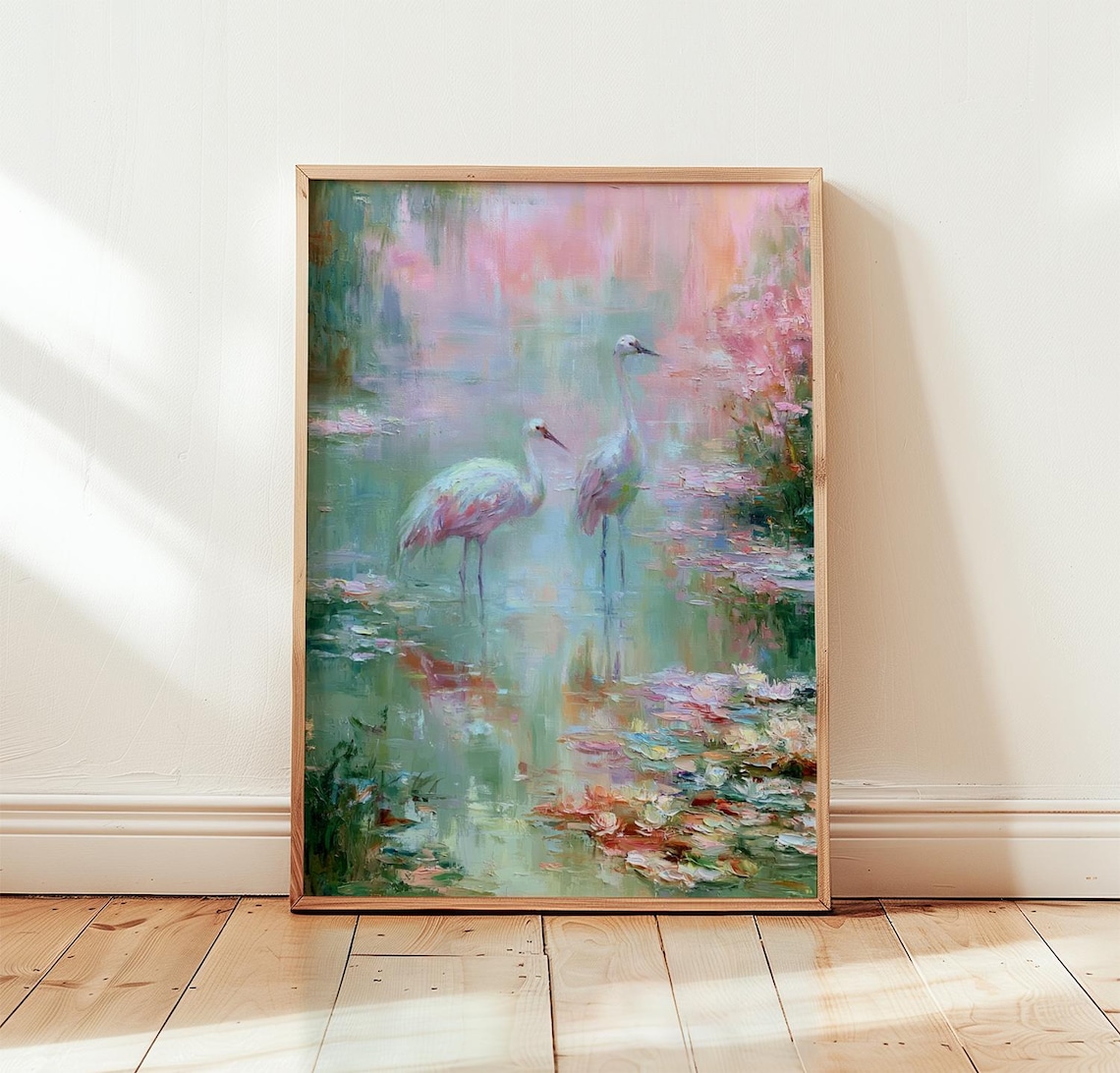 Crane Pond Impressionist Bird Art Print