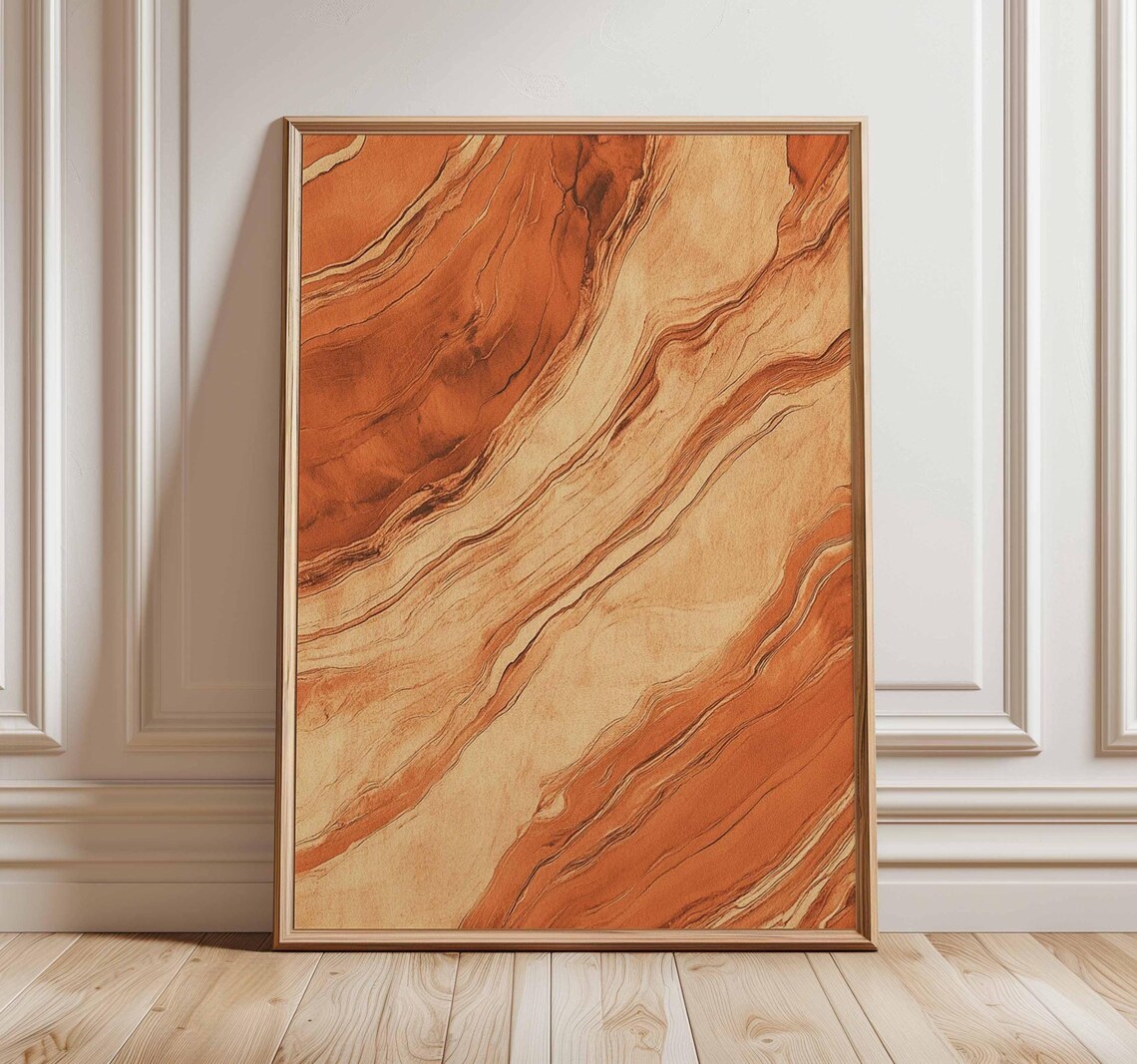Orange Terracotta Marble Swirl Abstract Modern Luxury Art Print