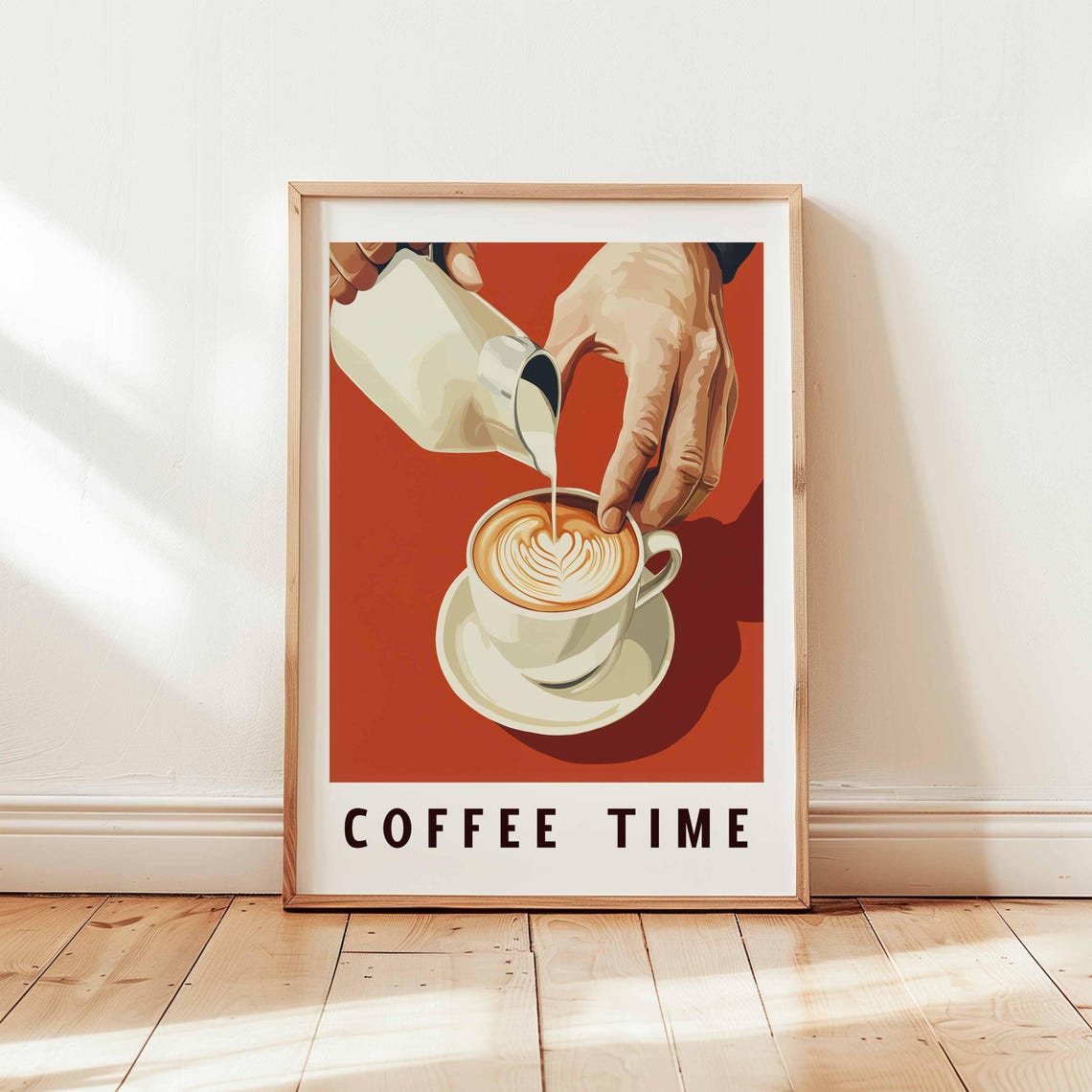 Coffee Time Latte Art Milk Pour Terracotta Cafe Kitchen Poster