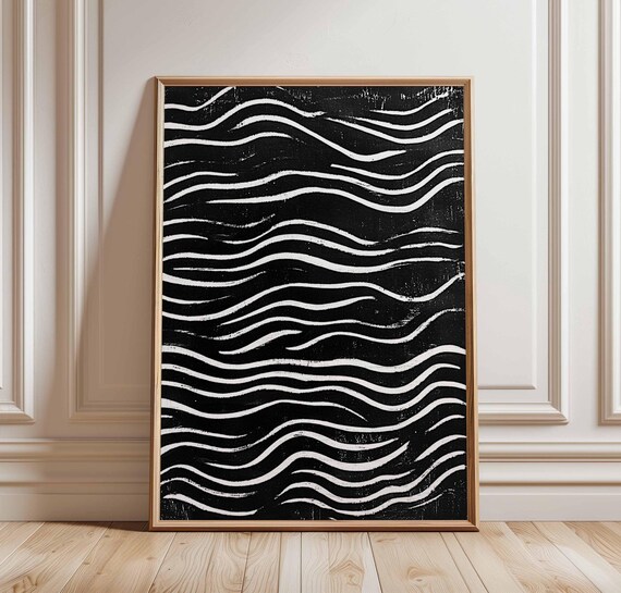 Black And White Wave Art Poster Abstract Minimalist Line Modern Wall Decor Print Contemporary Bold Graphic Design