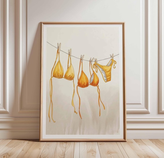 Yellow Bikini Tops On Clothesline Summer Swimsuit Beach Laundry Poster