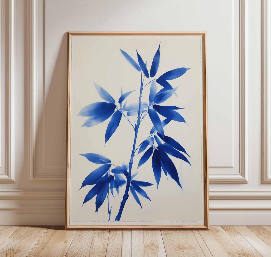 Blue Bamboo Watercolor Botanical Minimalist Zen Decor Wall Art