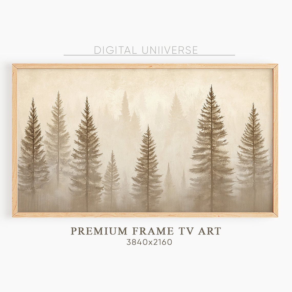Misty Beige Winter Pine Forest Foggy Minimalist Landscape Wall Art