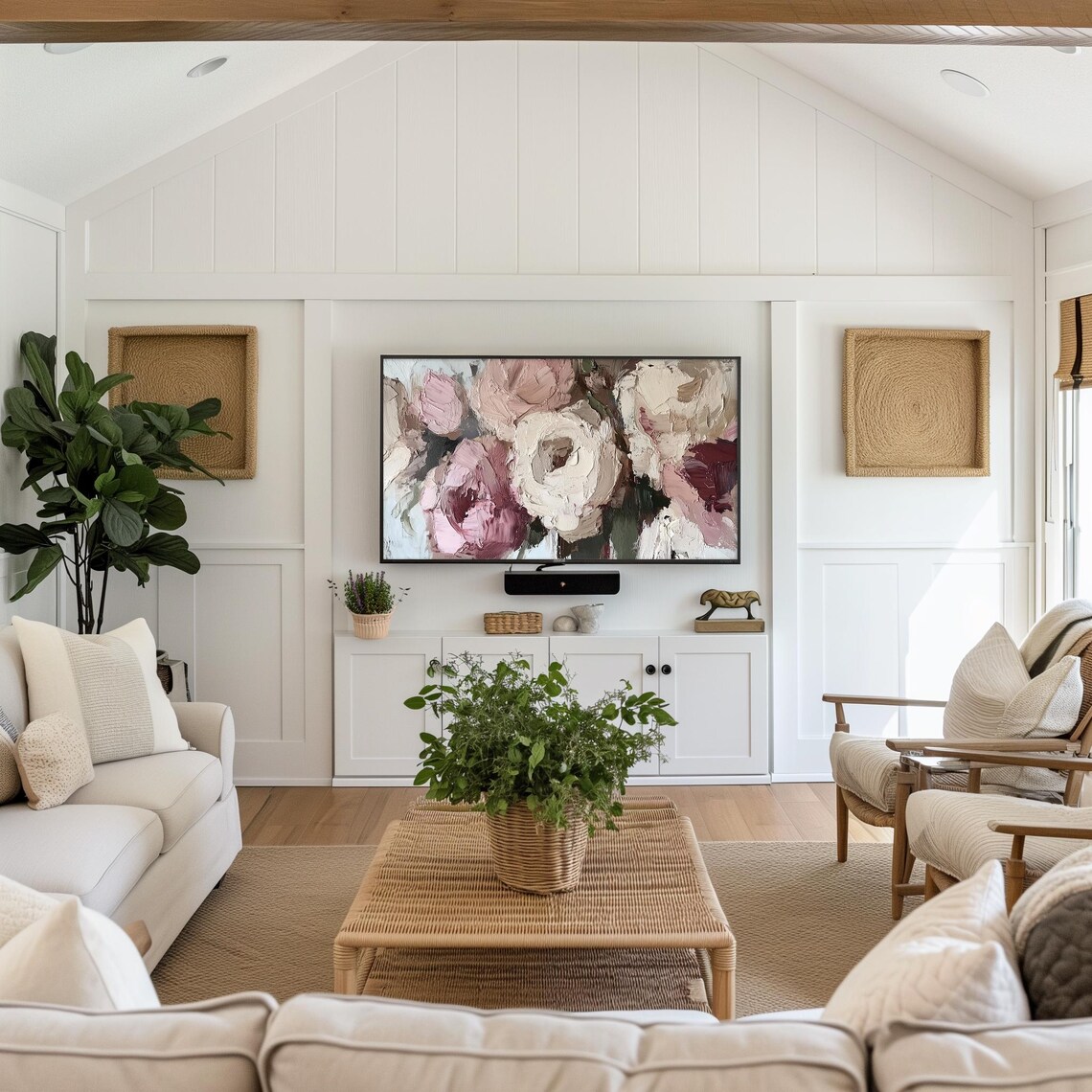 Blush Pink Peonies Close Up Impasto Floral Painting Wall Art - Image 5