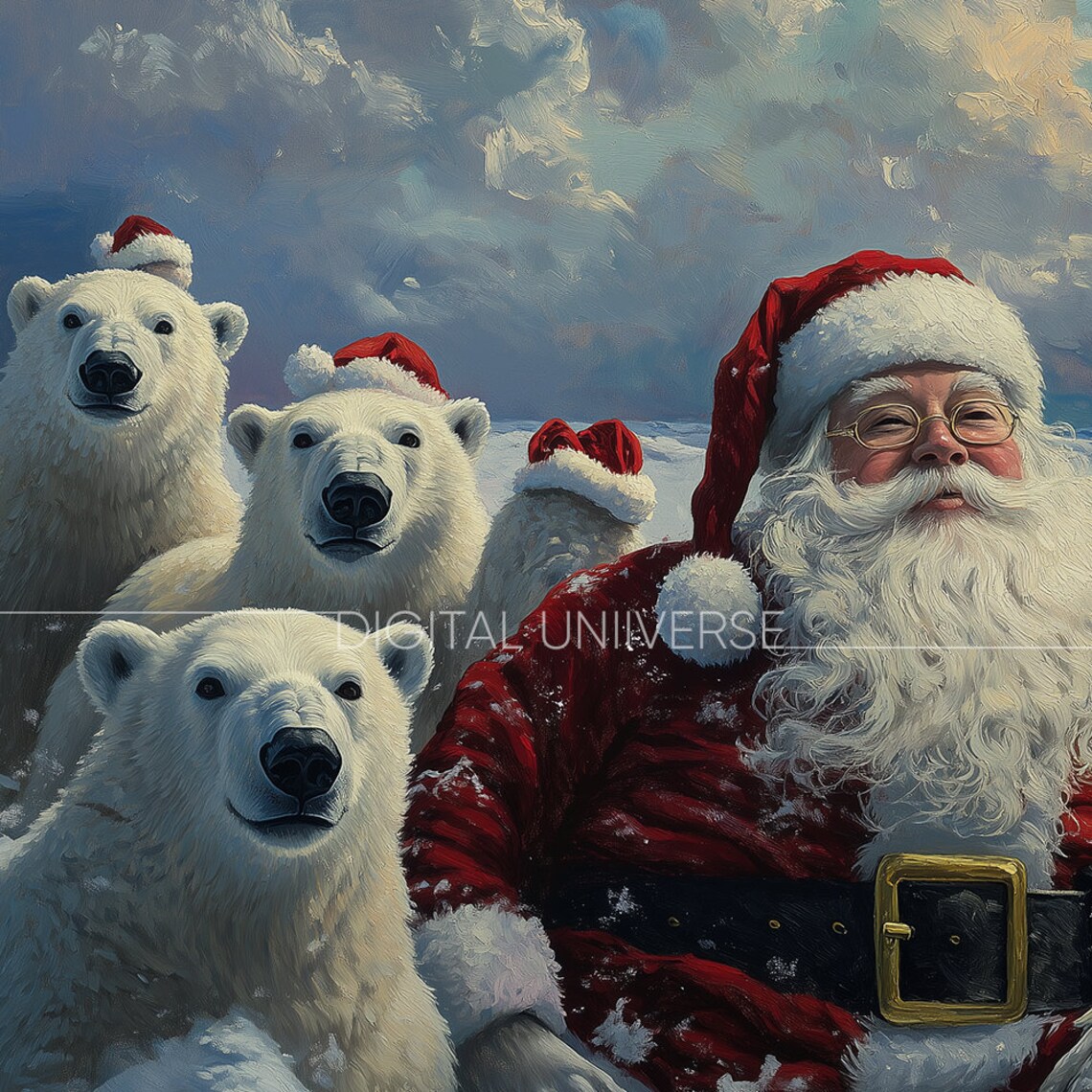 Santa Claus Polar Bear Selfie Santa Hats Arctic Christmas Poster - Image 4