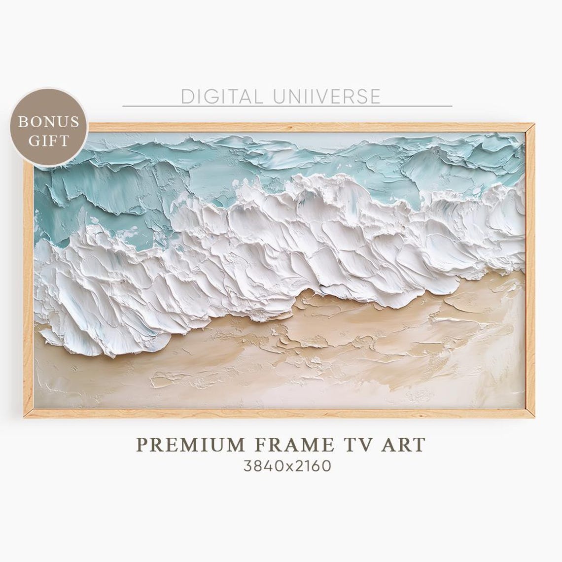 Turquoise Sea Foam Waves Textured Abstract Ocean Art Wall Art