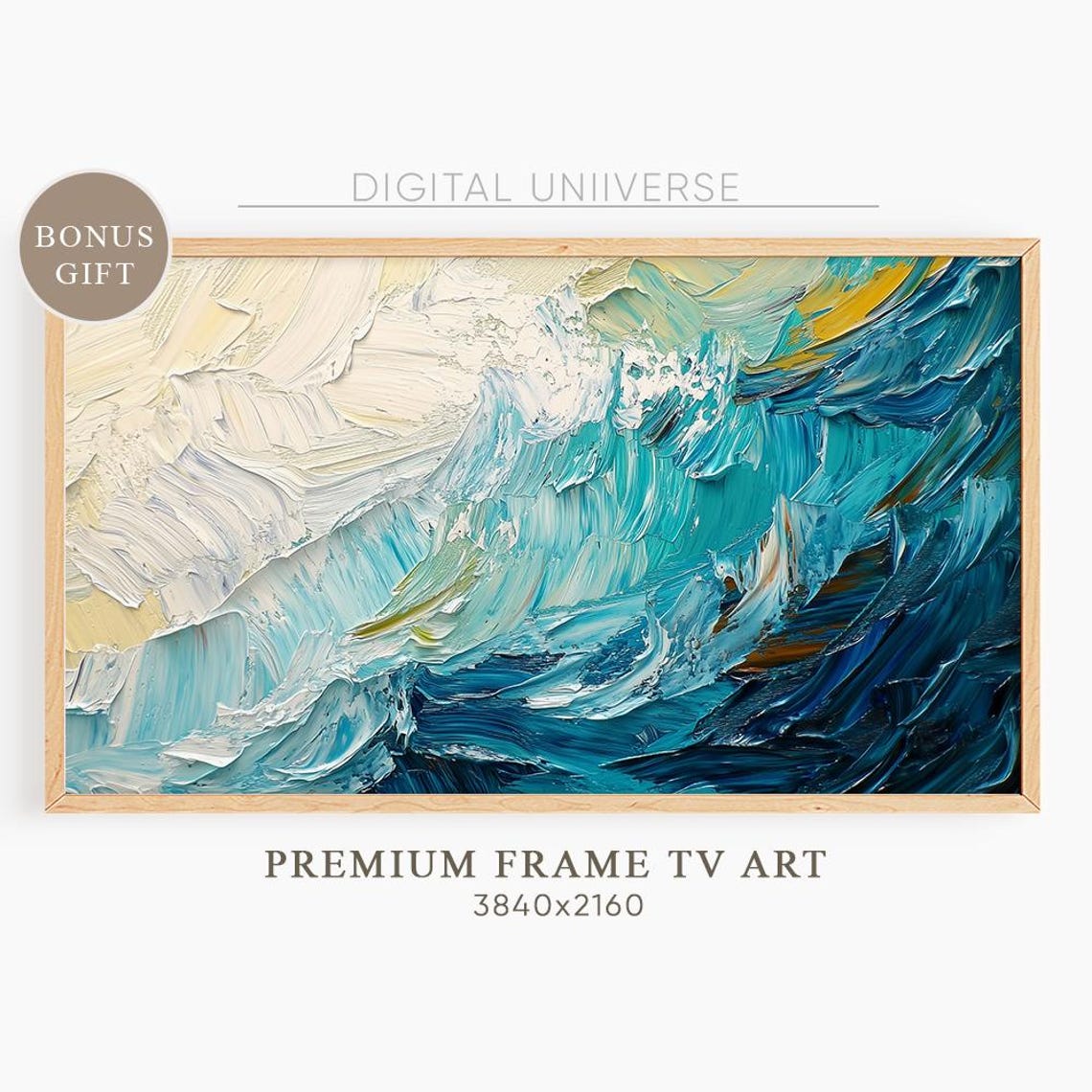 Abstract Blue Wave Swirl Dynamic Impasto Ocean Waves Art Wall Art