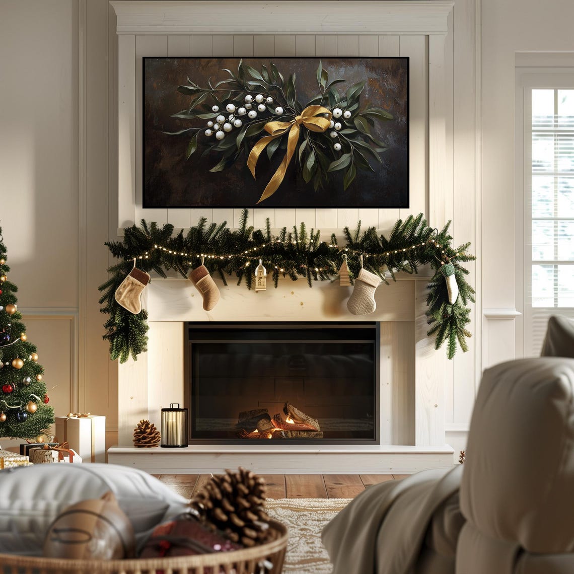 Mistletoe Berry Bouquet with Gold Bow Dark Christmas Botanical Poster - Image 7