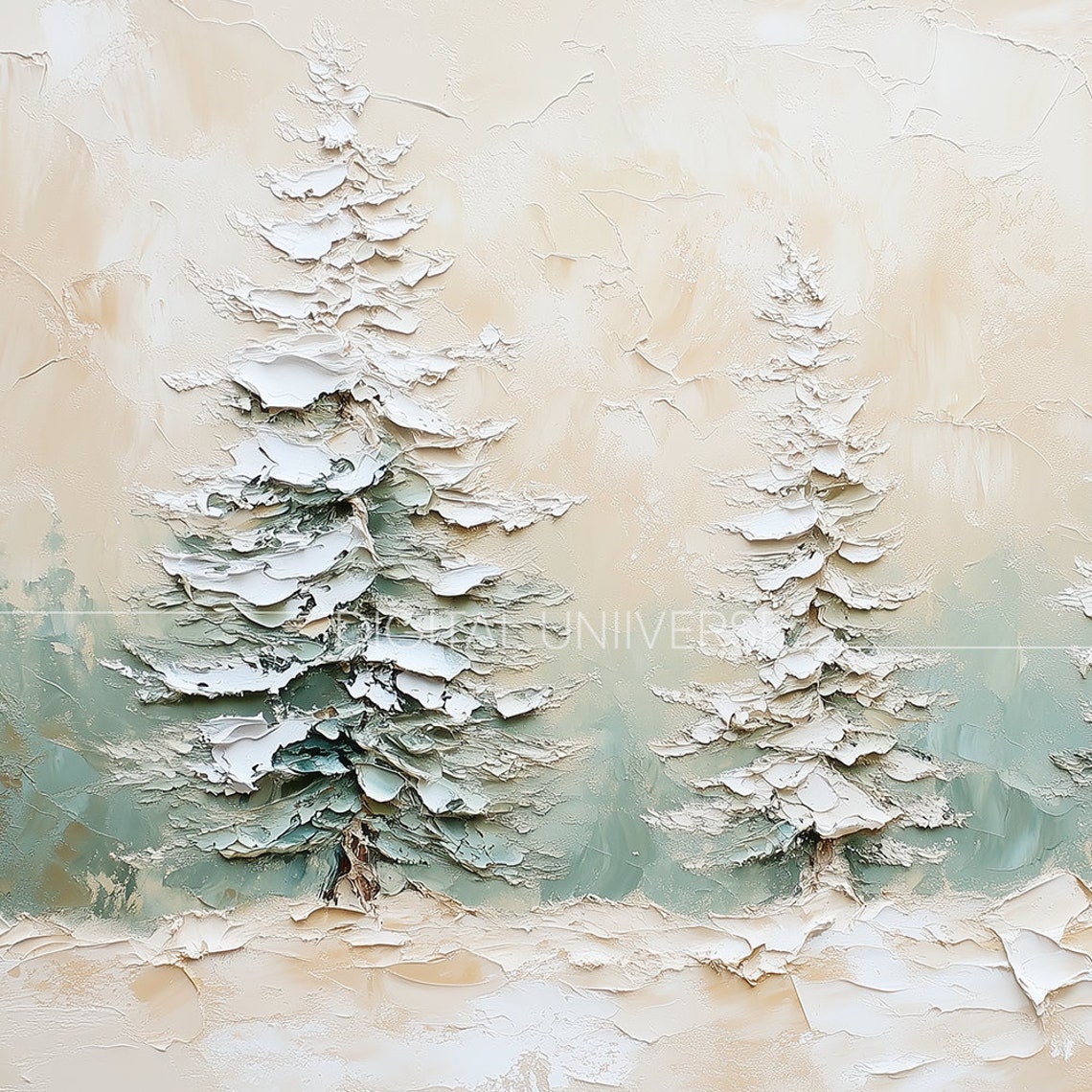 Snow Covered Pines Textured Impasto Winter Evergreen Trees Wall Art - Image 4