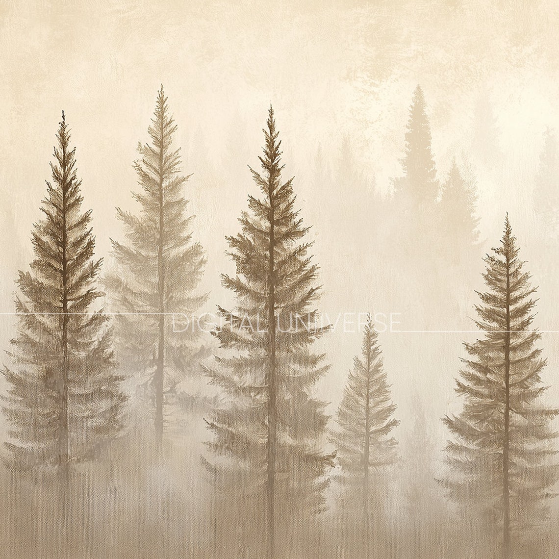 Misty Beige Winter Pine Forest Foggy Minimalist Landscape Wall Art - Image 4