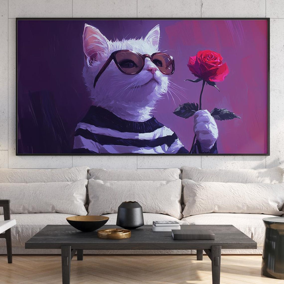 Frame Tv Art Valentines Day Cute White Cat With A Rose With Glasses Instant Valentines Frame Tv Art - Image 7