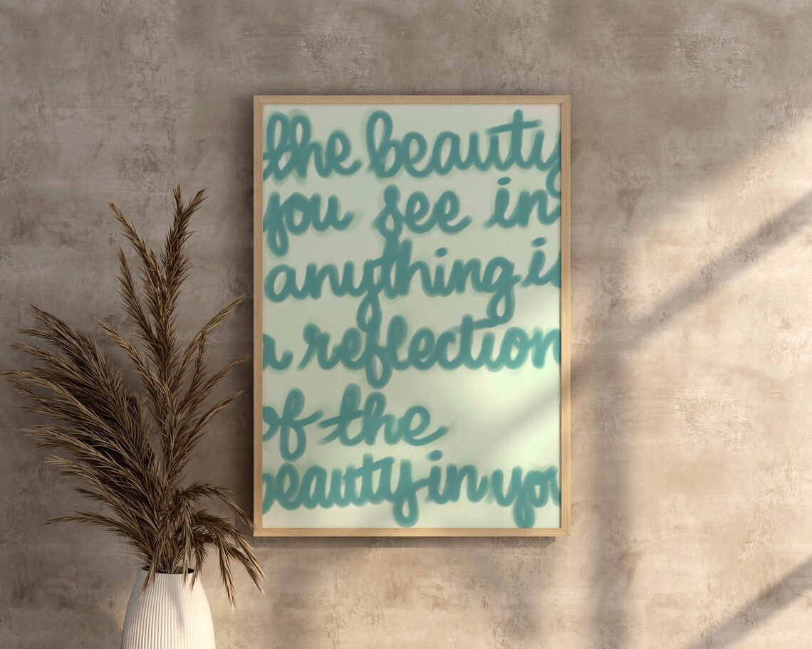 The Beauty You See Is a Reflection Quote Poster Teal Graffiti Wall Art Print - Image 2