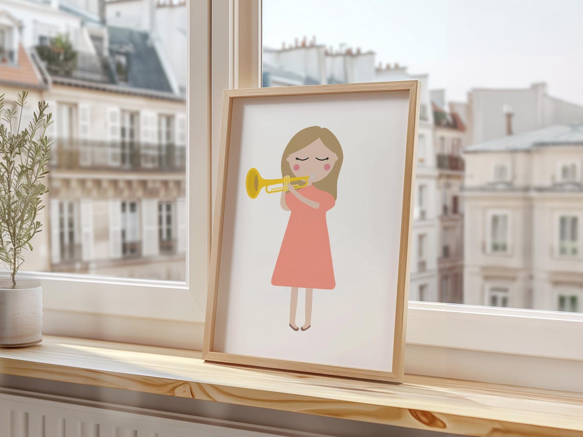 Trumpet Player Girl Art Print Trumpet Print Trumpet Wall Art Trumpet Instrument Trumpet Art Trumpet Player Gift - Image 2