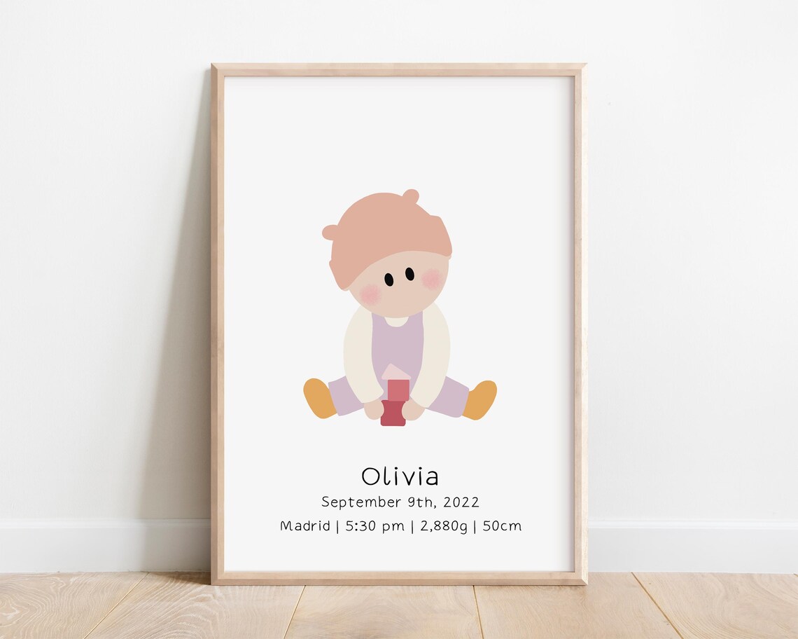Baby Girl Birth Stats Personalized Newborn Nursery Wall Art Print