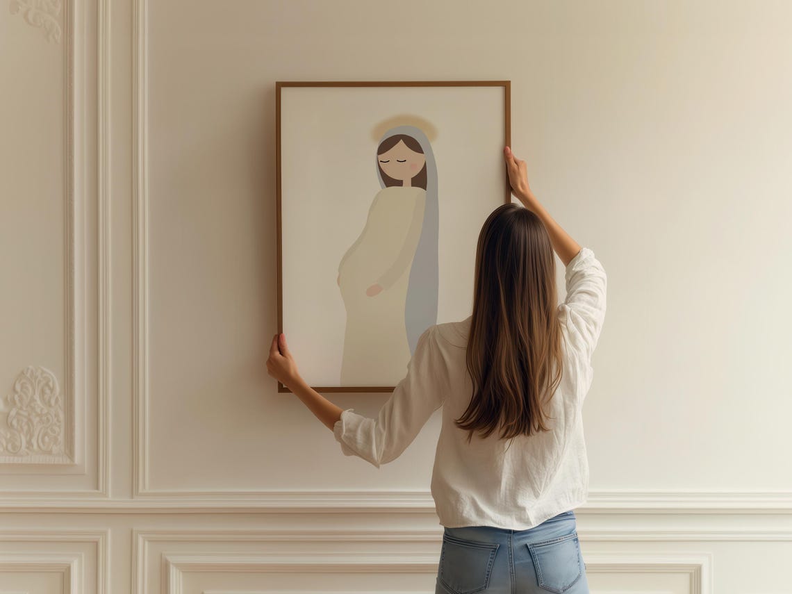 Blessed Virgin Mary Expecting Minimalist Christian Decor Wall Art - Image 2