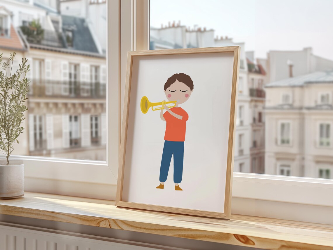 Trumpet Player Boy Minimalist Kids Music Room Decor Art Print - Image 3