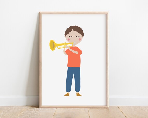 Trumpet Player Boy Art Print Trumpet Wall Art Trumpet Instrument Trumpet Print Trumpet Art Trumpet Player Gift