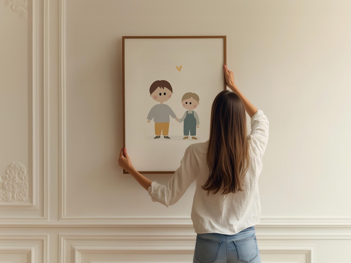 Little Brothers Holding Hands With Heart Sweet Sibling Wall Art Print - Image 2