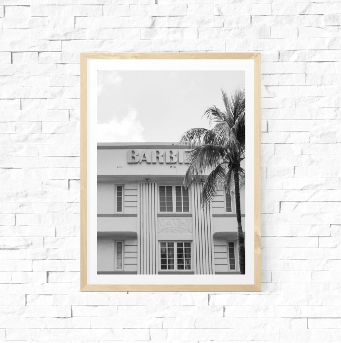 South Beach Miami Hotel Black and White Art Print