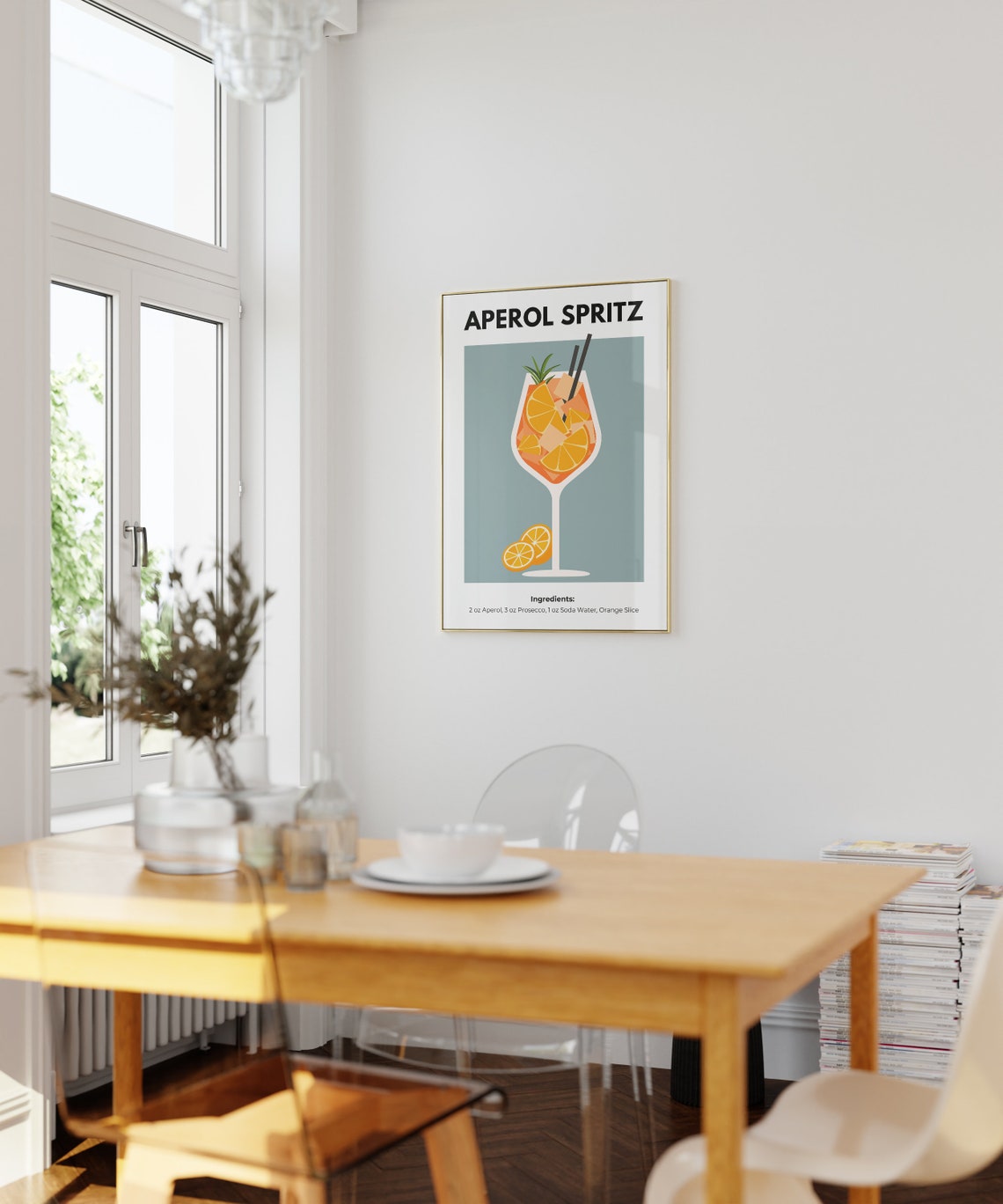Aperol Spritz Cocktail Illustration Blue Bar Cart Recipe Poster - Image 3