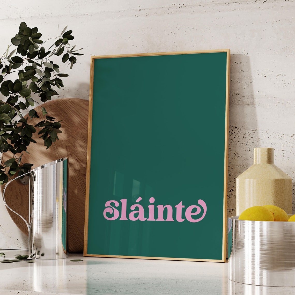 Slainte Irish Cheers Toast Pink Retro Typography Green Poster