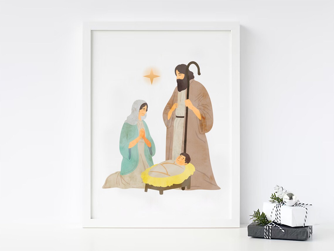 Holy Family Nativity Christmas Scene With Baby Jesus Art Poster