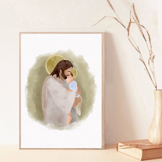 Christ Embracing a Child I Am a Child of God Watercolor Poster